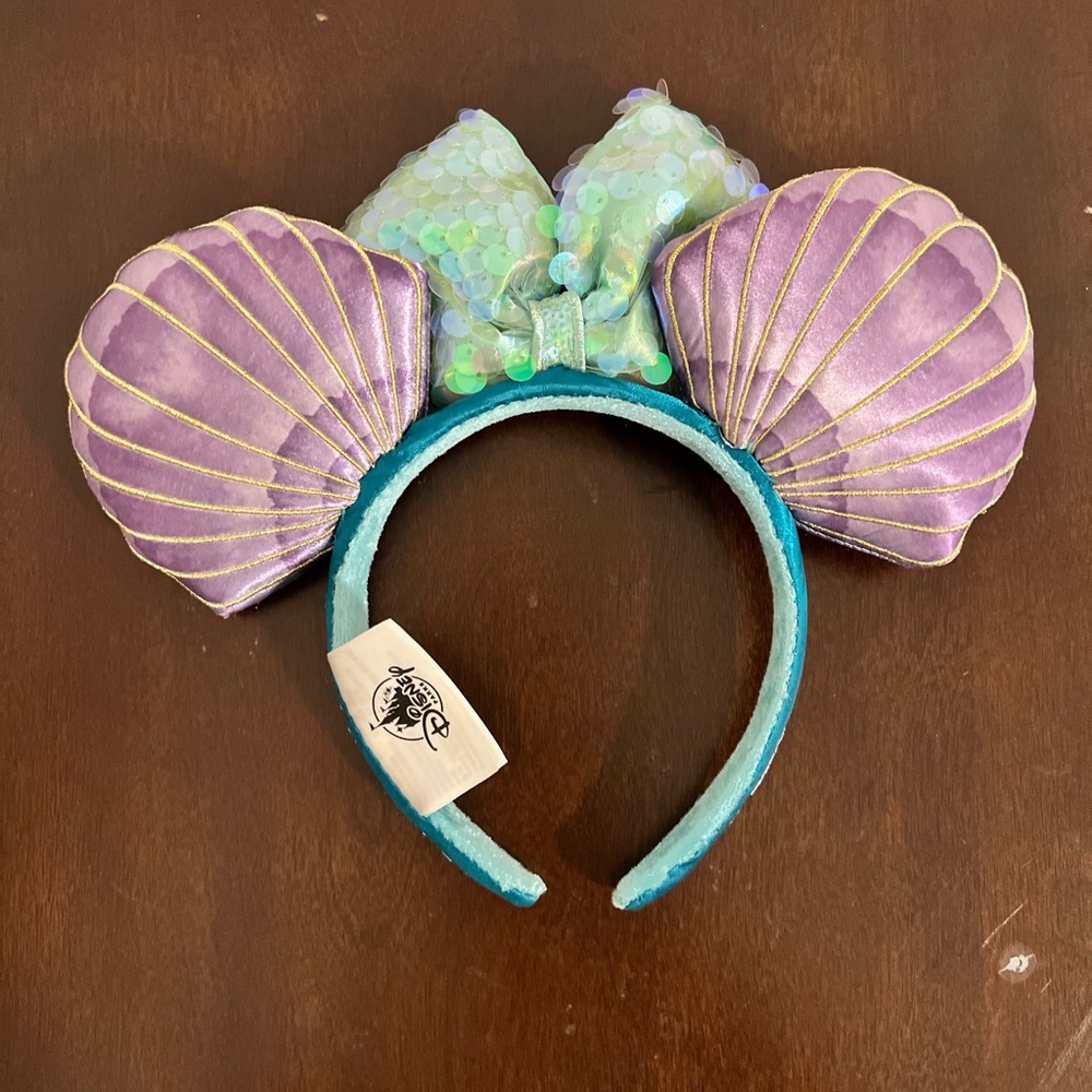 Disney Purple Seashell Mouse Ears Headband with Teal Sequin Bow